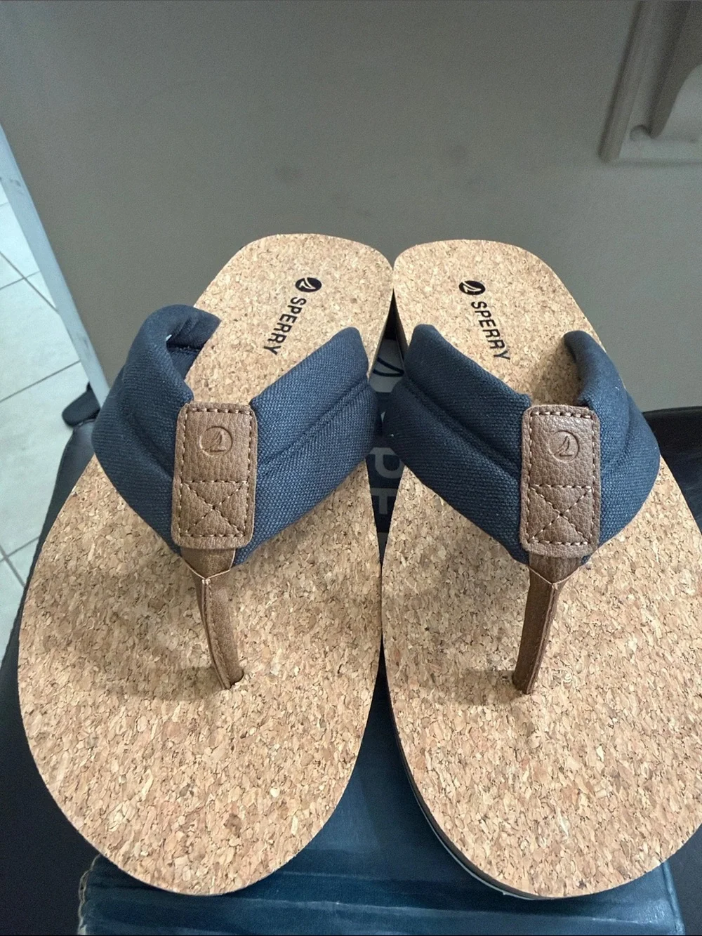 New Sperry Men’s Cork Footbed Flip Flops in Black